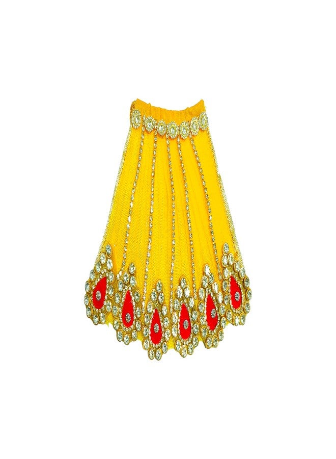 Vrindavanstore.in طقم فستان زاري أصفر تقليدي للإلهة دورجا/ماتا راني من Vrindavanstore.in | ليهينغا تشولي مع شال مناسب لتمثال بحجم 6 بوصات | زي احتفالي للاستخدام في الماندير والطقوس الدينية - Image 2